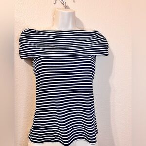 LOFT Off Shoulder Navy & White Striped Top Size M | NWOT